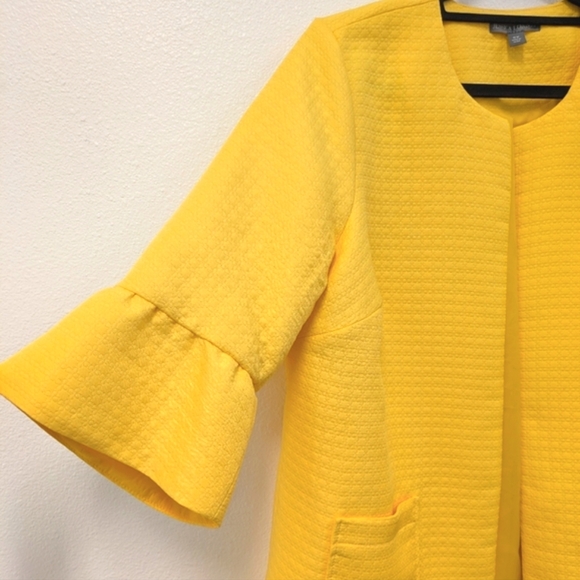 Bright Lemon Yellow Ruffled Bell Sleeve Quilted Jacket sz 18W Business Office - Picture 5 of 10
